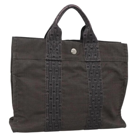 HERMES Her Line PM Hand Bag Canvas Gray Silver Auth 138344 - Picture 1 of 16